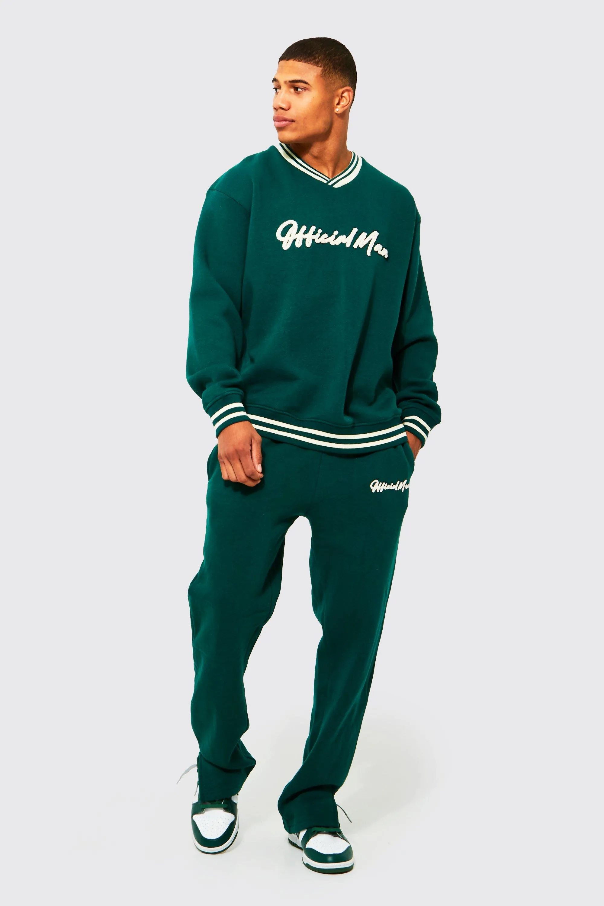 Oversized Man Sports Rib V Neck Tracksuit