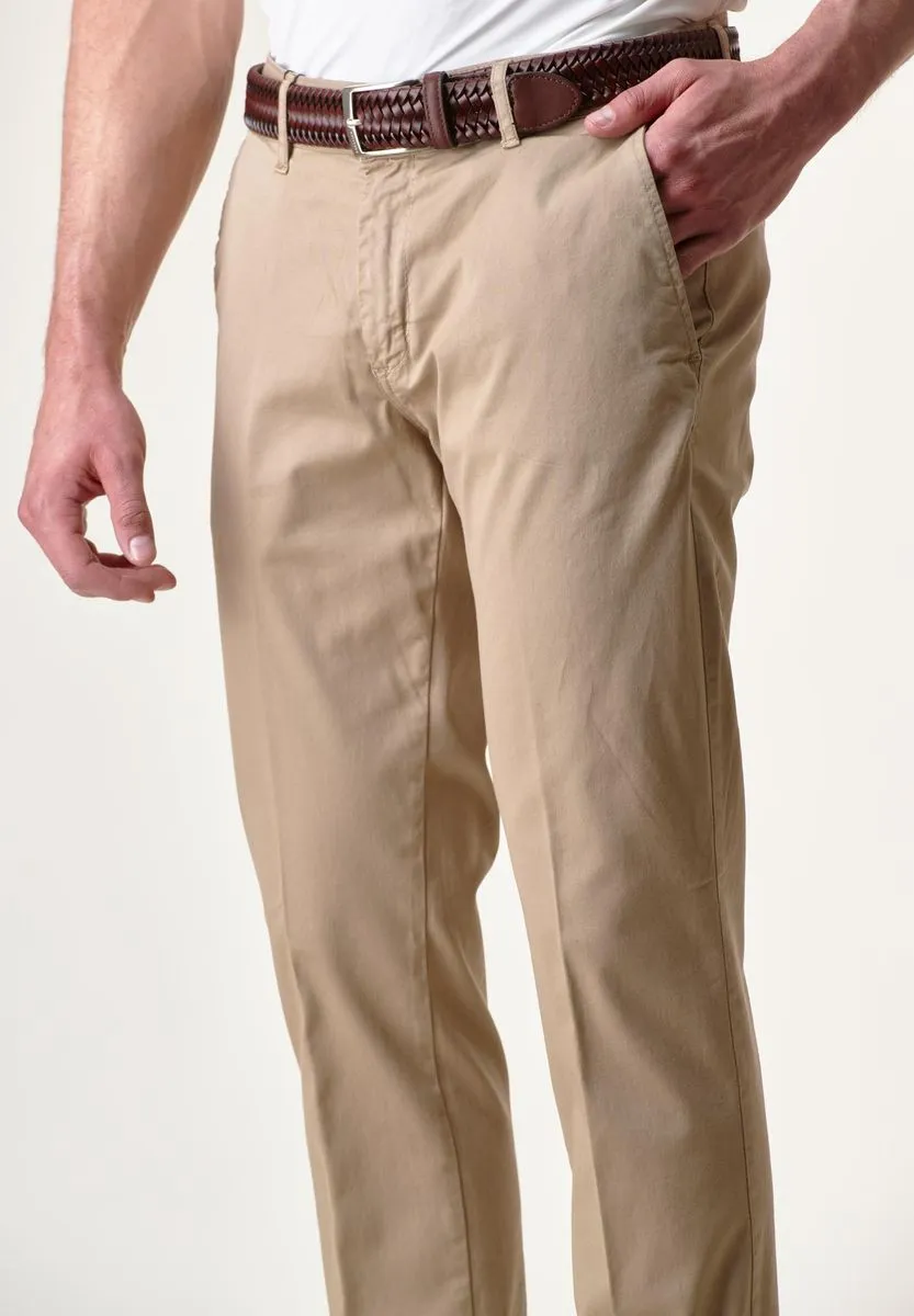 Pantalone beige tricotina tinto capo slim