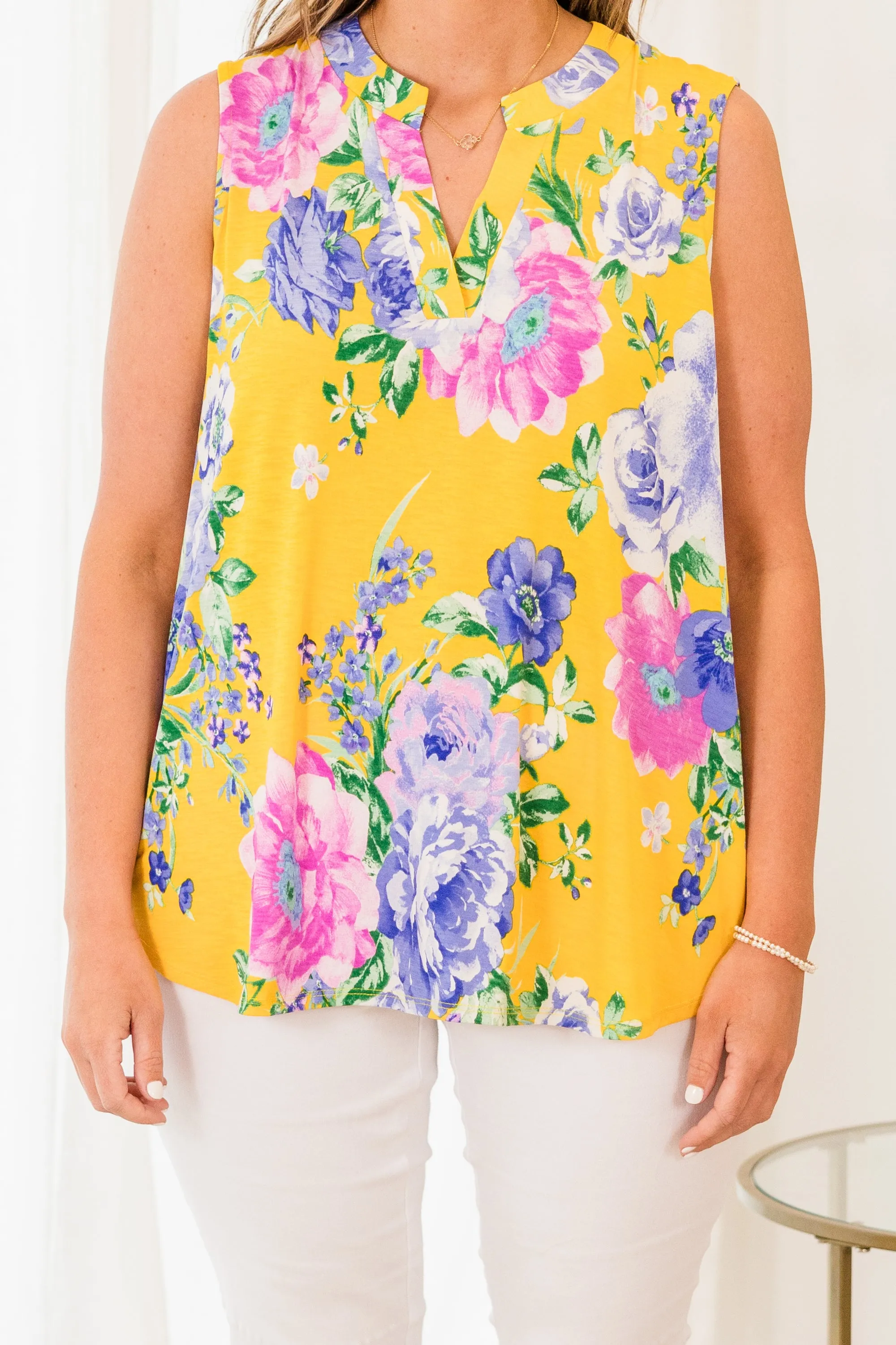 Perky Prints Top, Yellow-Lavender