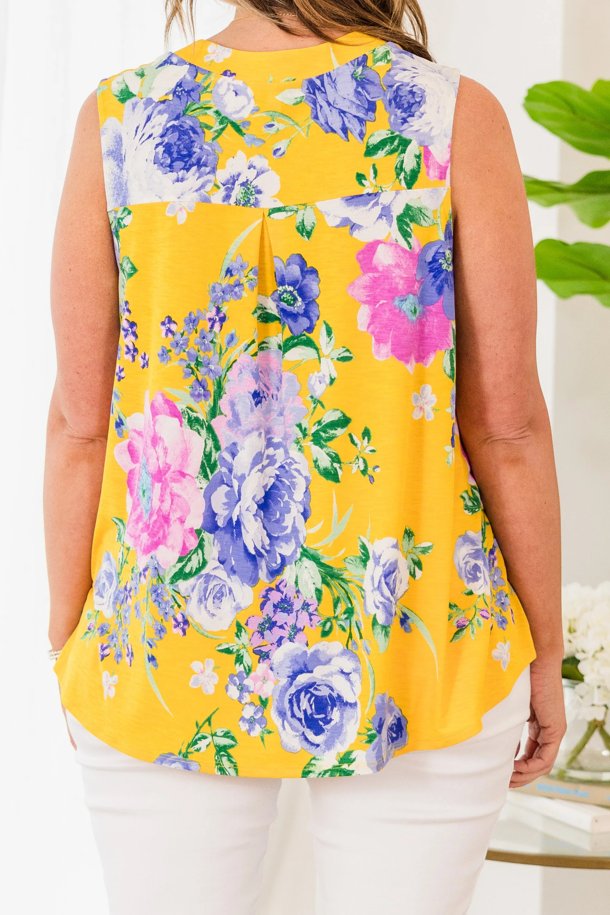 Perky Prints Top, Yellow-Lavender