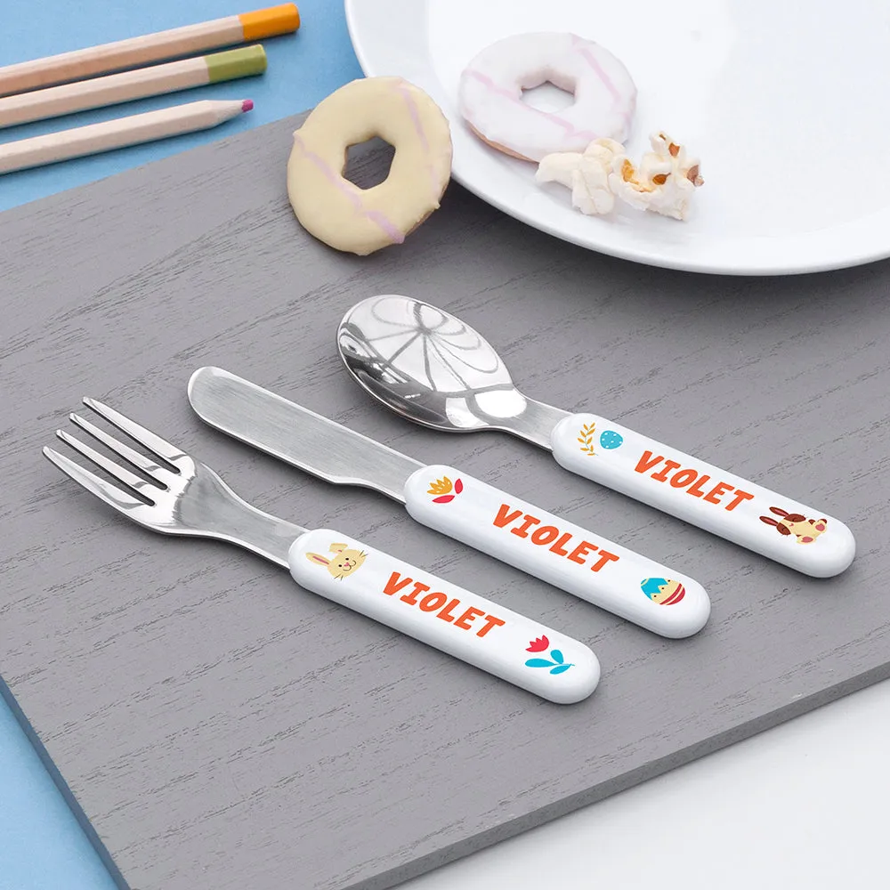 Personalised Kids Spring Bunny Cutlery Set - Metal