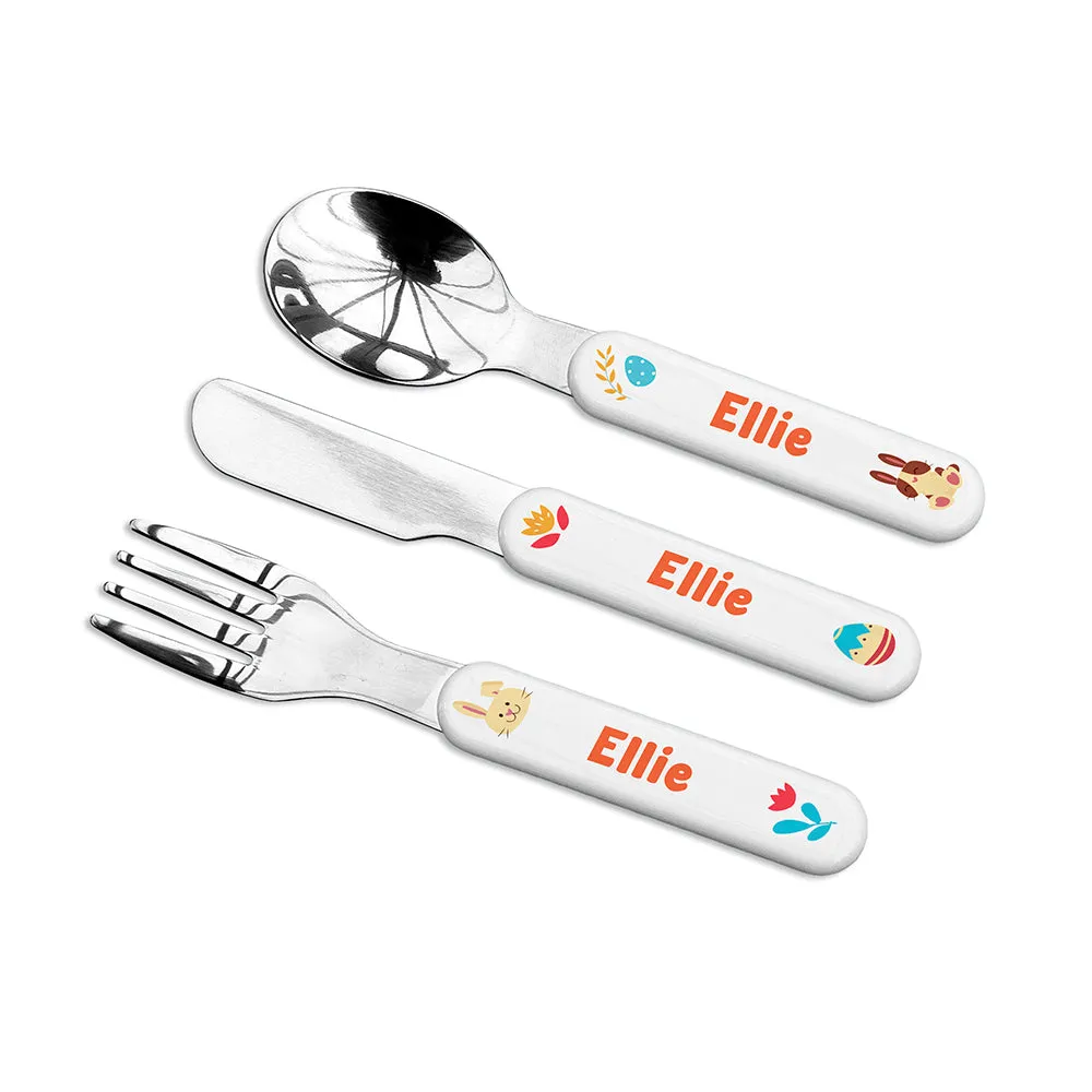 Personalised Kids Spring Bunny Cutlery Set - Metal