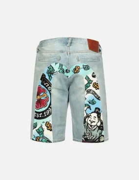 Playful Godhead Daicock Print Regular Fit Denim Shorts