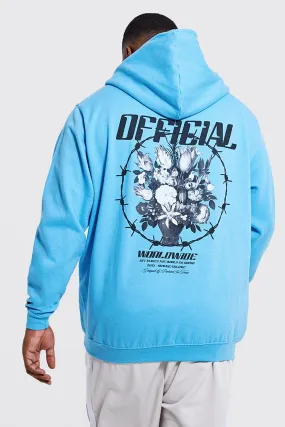 Plus Floral Barbed Wire Back Print Hoodie