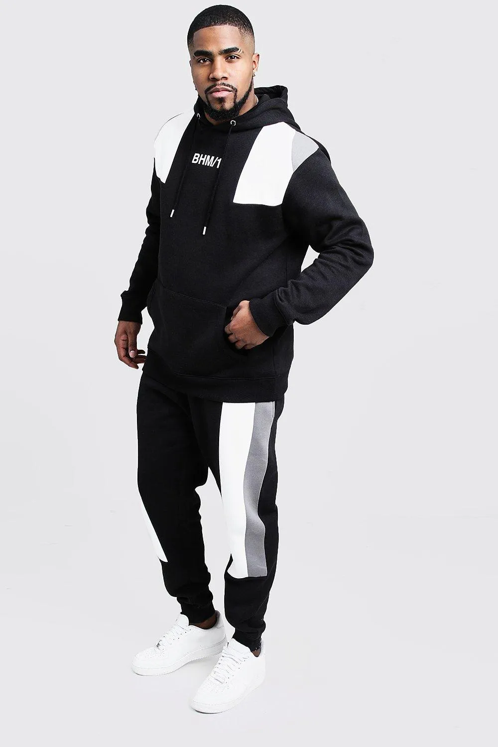 Plus Size Colour Block Tracksuit | boohooMAN UK