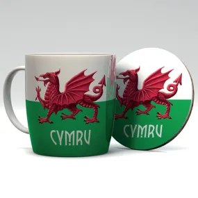 Porcelain Mug & Coaster Set - Wales Welsh Cymru MUGC29