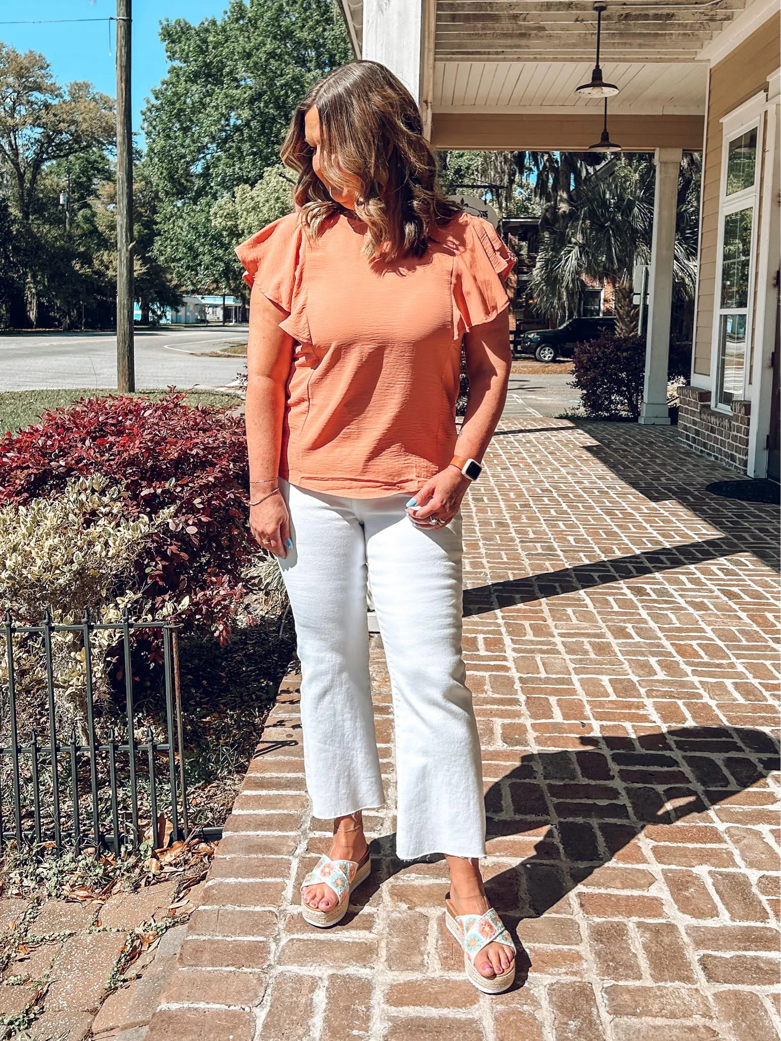 Pretty Please Ruffle Top | Dusty Peach