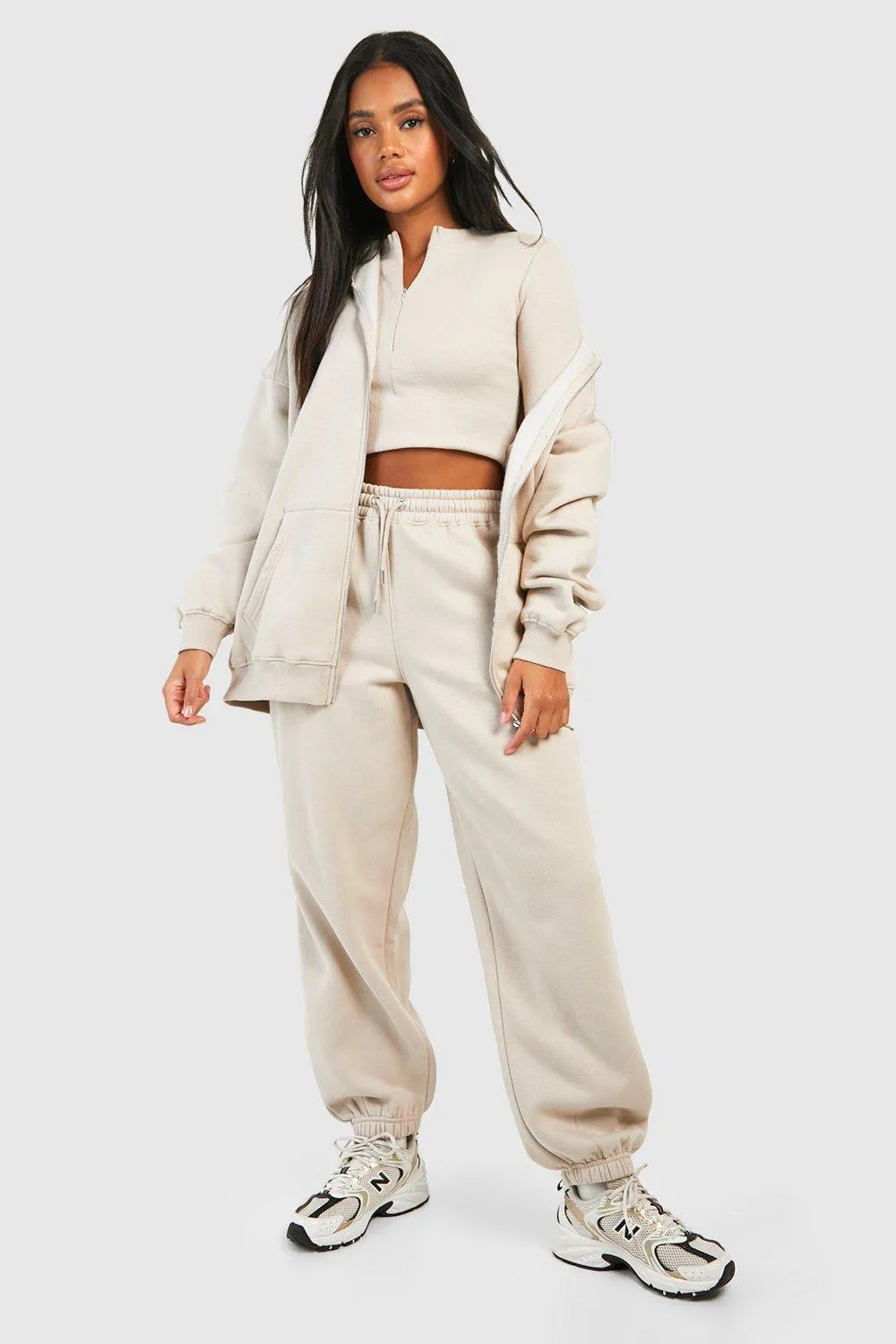 Ribbed Zip Crop Top 3 Piece Hooded Tracksuit