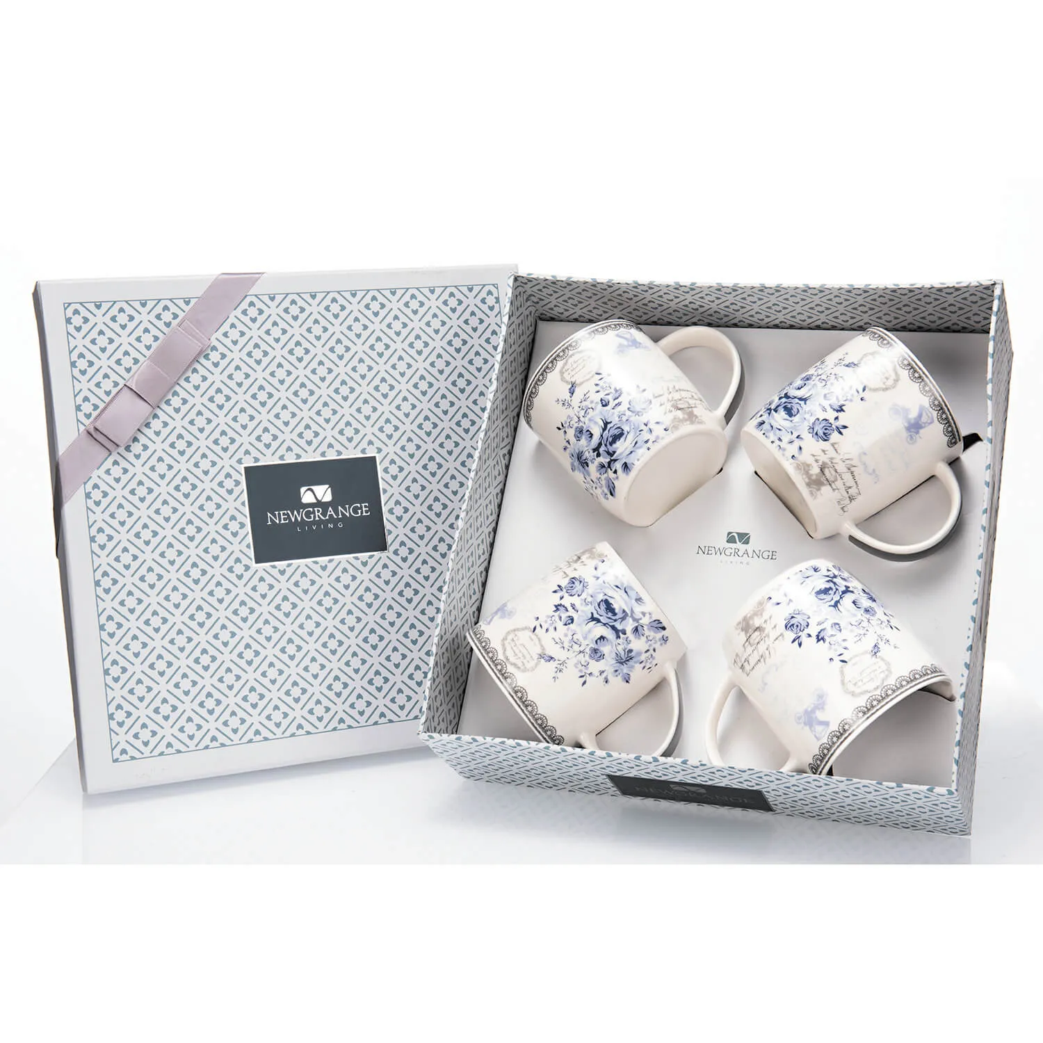 Rose Blue Bone China 4-Piece Mug Set