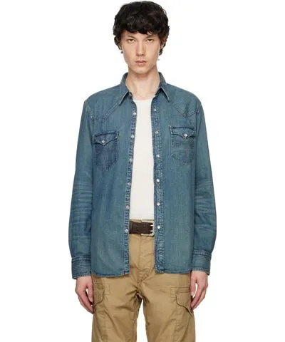 RRL Blue Slim Fit Western Denim Shirt