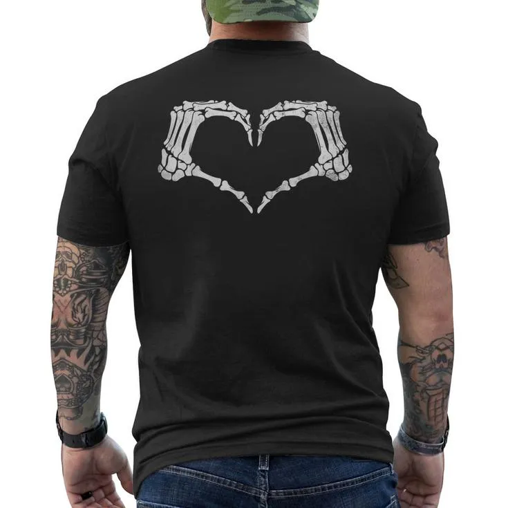 Skeleton Hand Heart Sign Vintage Halloween Costume Men's T-shirt Back Print