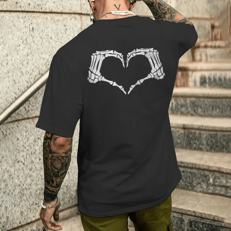 Skeleton Hand Heart Sign Vintage Halloween Costume Men's T-shirt Back Print