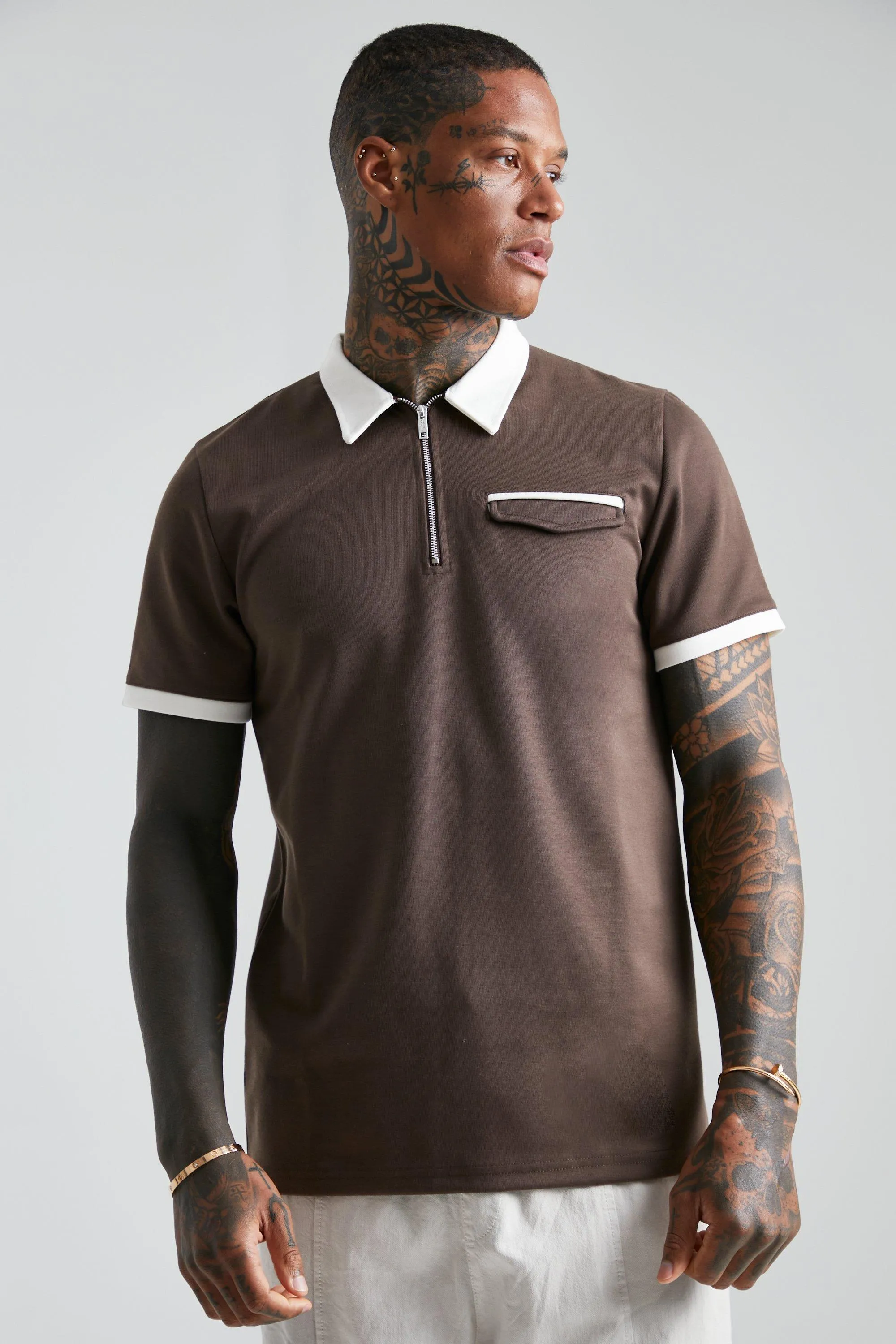 Slim Fit Contrast Pocket Detail Polo