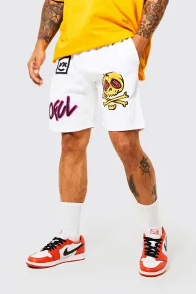 Slim Fit Graffiti Print Shorts