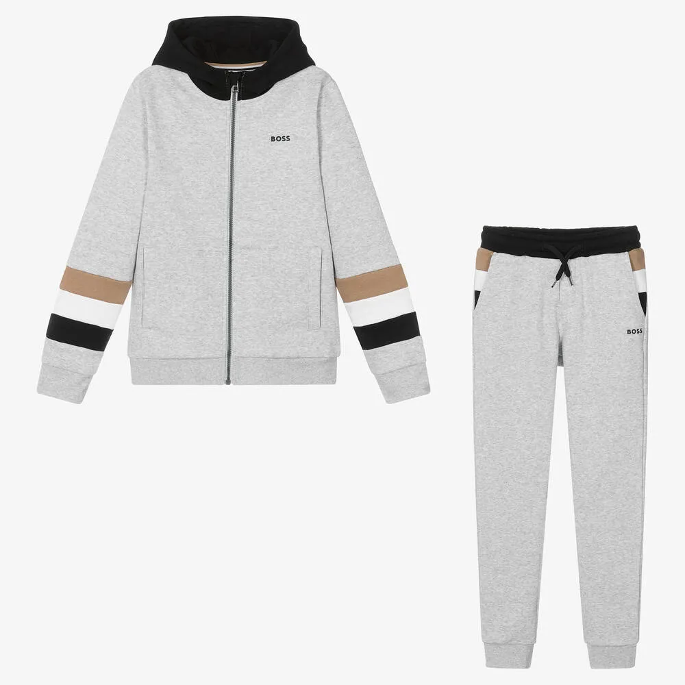 Teen Boys Grey & Black Hooded Tracksuit