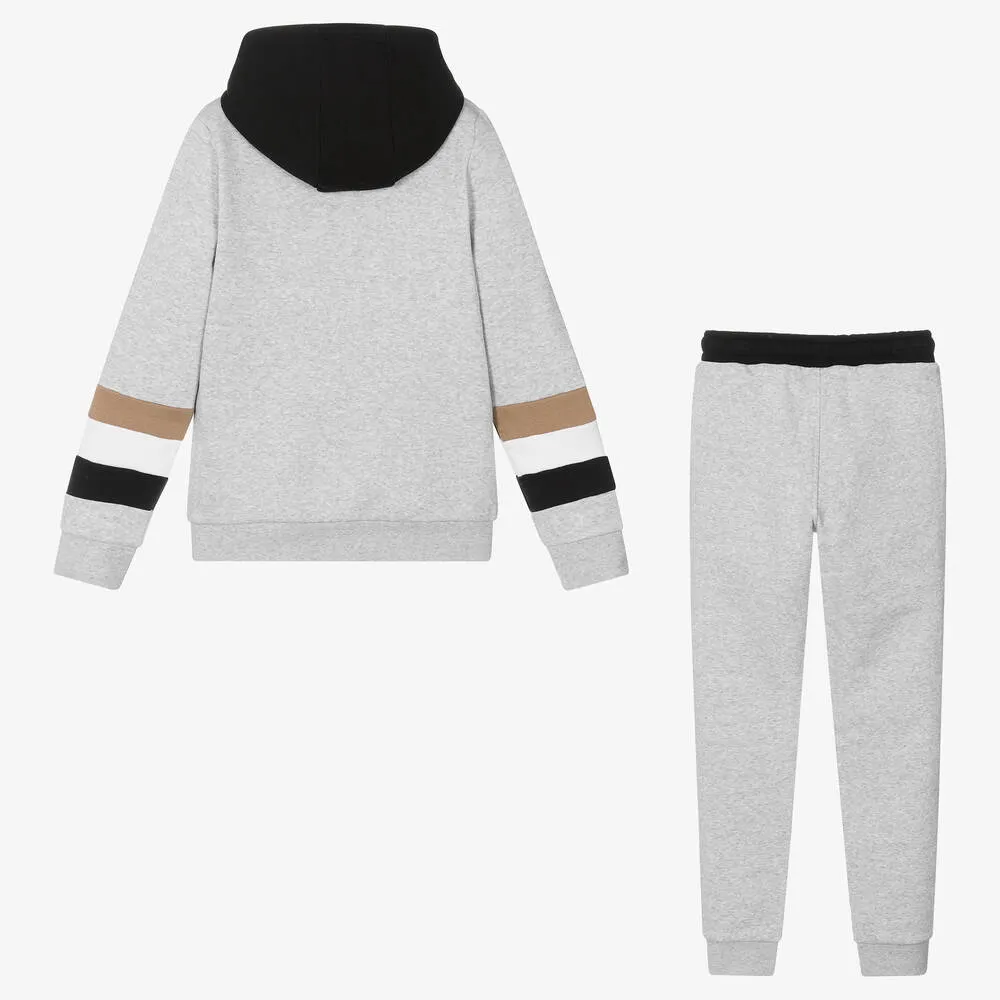 Teen Boys Grey & Black Hooded Tracksuit