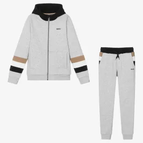 Teen Boys Grey & Black Hooded Tracksuit