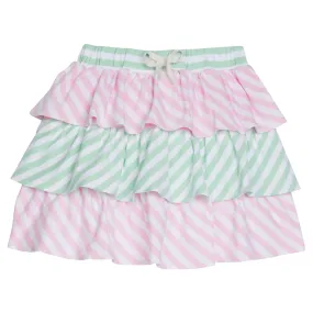 Tiered Mini Skort- Pink and Green Stripe