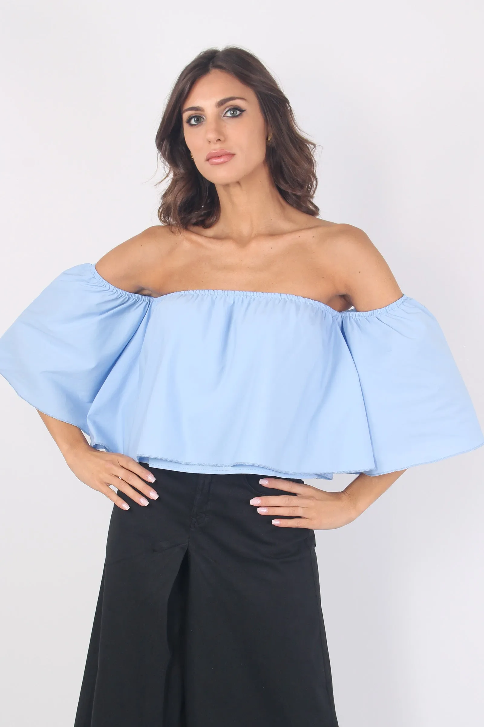 Top Corto Cotone Azzurro