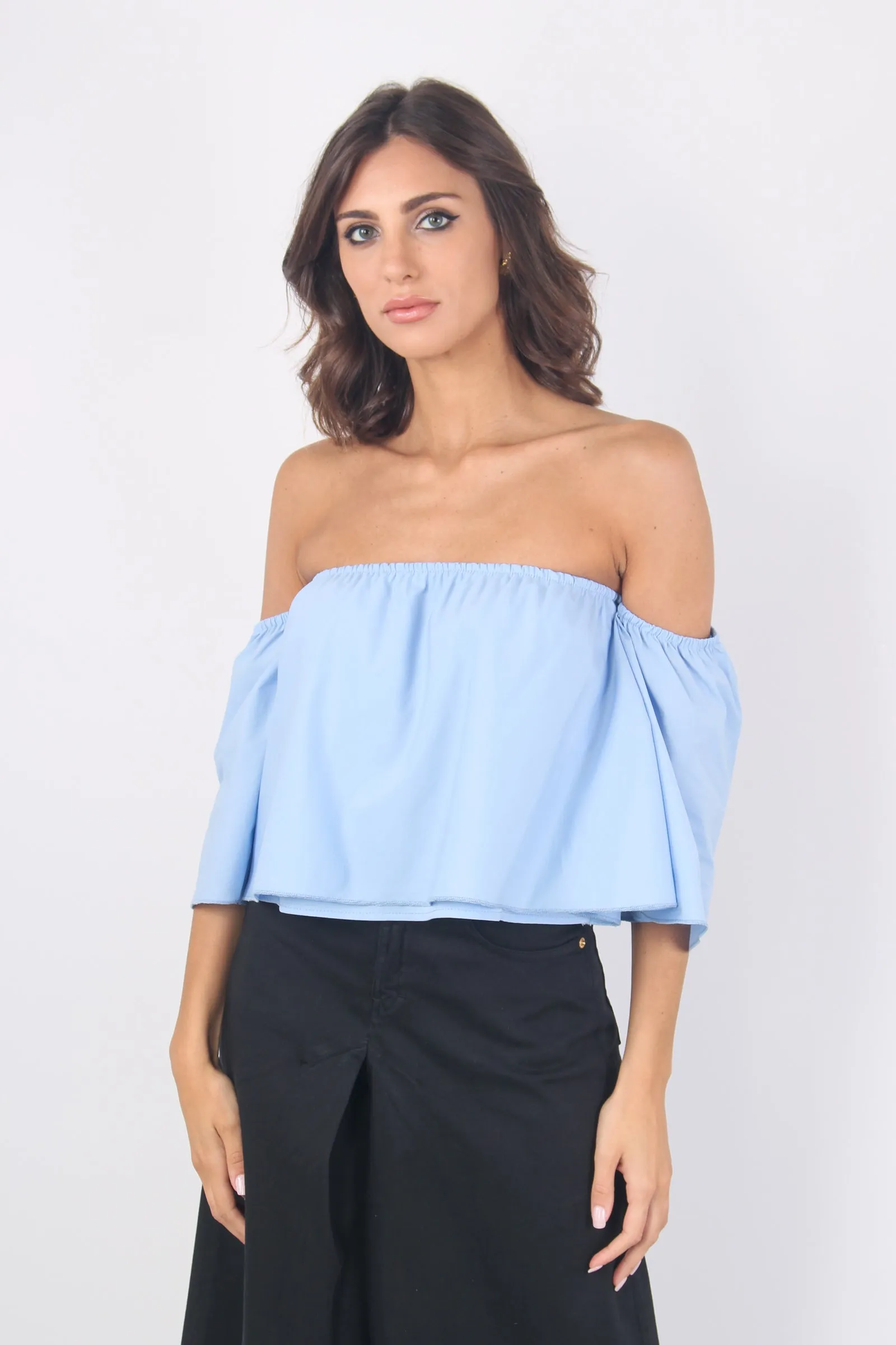 Top Corto Cotone Azzurro